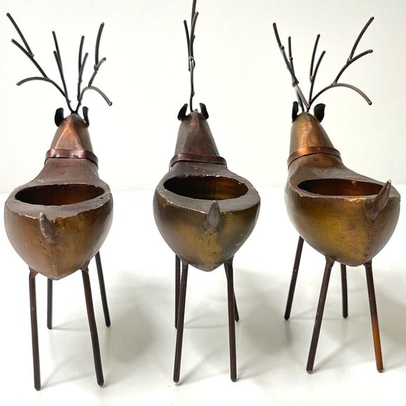 Lot of 3 Copper Reindeer Tea Light Candle Holders – Holiday Home Decor - Picture 4 of 8